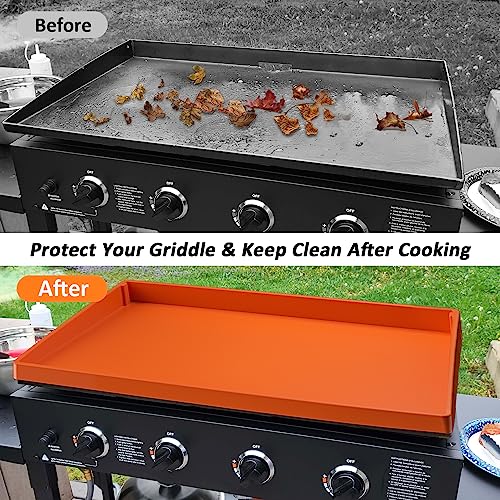 36" Silicone Griddle Mat, Upgrade Full-edge Griddle Top Covers for Blackstone 36 Inch, All Season Cooking Protective Cover, Protect Griddle from Rodents, Insects, Debris and Rust (Orange)