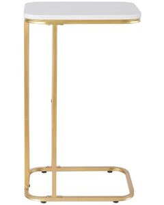 kjgkk c shaped end table, 26.6 inches high side table for couch sofa bed, small tv tray, for living room, bedroom, metal frame, gold & white