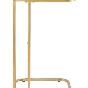 KJGKK C Shaped End Table, 26.6 inches High Side Table for Couch Sofa Bed, Small Tv Tray, for Living Room, Bedroom, Metal Frame, Gold & White