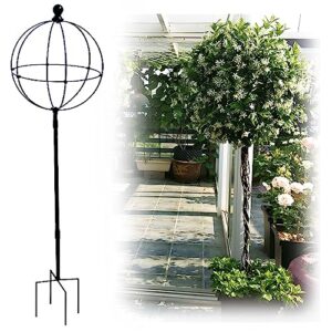 metal garden obelisk trellis with spherical flower stand, for climbing plant rose clematis flowers, plant support frame with stakes (color : green, size : 127.5cm/50in)