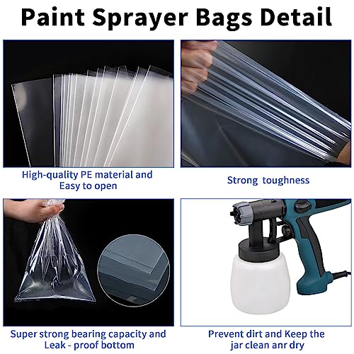 Paint Sprayer Bags 60 Pcs Disposable Clear Sprayer Cup Liners Paint Sprayer Parts Accessories Transparent Spray Gun Bag with Most Spray Guns (7.9 x 11.8 Inch)