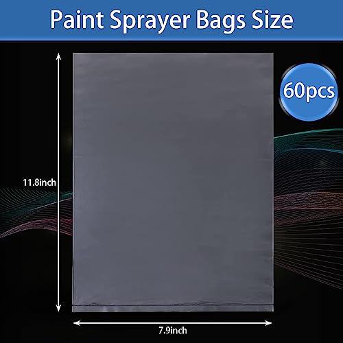 Paint Sprayer Bags 60 Pcs Disposable Clear Sprayer Cup Liners Paint Sprayer Parts Accessories Transparent Spray Gun Bag with Most Spray Guns (7.9 x 11.8 Inch)