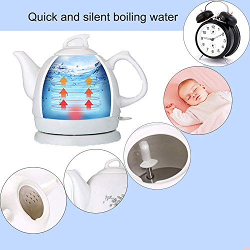 FairUo Kettles, Ceramic Electric Kettle Cordless Water Teapot Teapot-Retro 1L Jug 1000W Water Fast for Tea, Coffee, Soup, Oatmeal-Removable Base Automatic Power off Boil Dry Protection