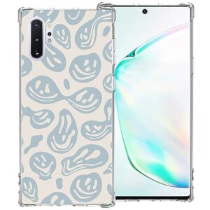 zaztify phone case for samsung galaxy note 10 plus 5g/4g, pastel beige blue funny trippy dripping smile melted hippie smiling skull ghost face cute shockproof protective clear cover shell
