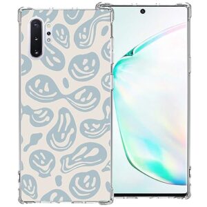 zaztify Phone Case for Samsung Galaxy Note 10 Plus 5G/4G, Pastel Beige Blue Funny Trippy Dripping Smile Melted Hippie Smiling Skull Ghost Face Cute Shockproof Protective Clear Cover Shell