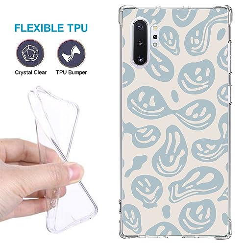 zaztify Phone Case for Samsung Galaxy Note 10 Plus 5G/4G, Pastel Beige Blue Funny Trippy Dripping Smile Melted Hippie Smiling Skull Ghost Face Cute Shockproof Protective Clear Cover Shell