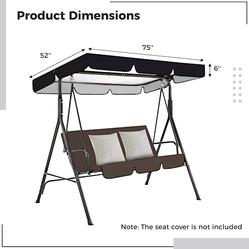 Patio Swing Canopy for 3-Seat Swings,Waterproof & Sunproof Porch Swing Chair Top Cover Replacement for Sunshade, Made of 190T High-Density Polyester, 75 x 52 x 6’’(seat Cover is not Included)