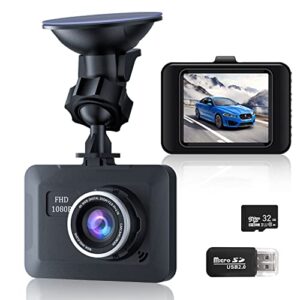 Dash Camera for Cars, Dash Cam 1080P Full HD Dual, 32G SD Card, Dashcam 170 Wide Angle 2.4" LCD Display, Super Night Vision, G-Sensor, Parking Monitor, WDR, Loop Recording