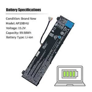 INTIFO 99.98Wh AP20BHU Laptop Battery Compatible with Acer Predator Triton 500 SE PT516-51S PT516-51S-70TP PT516-51S-71Q2 PT516-51S-72KR PT516-52S-70KX PT516-52S-73YD PT516-52S-74WZ [15.2V 4-Cell]