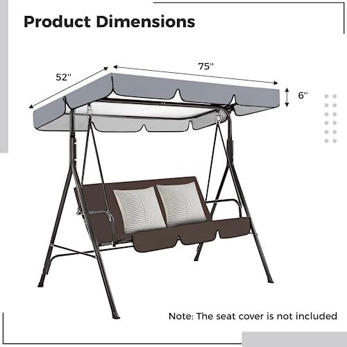 Patio Swing Canopy for 3-Seat Swings,Waterproof & Sunproof Porch Swing Chair Top Cover Replacement for Sunshade, Made of 190T High-Density Polyester, 75 x 52 x 6’’(seat Cover is not Included)