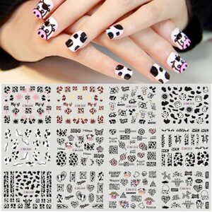 Vezocim Nail Art Stickers Decals, Holographic Cow Print Nail Water Transfer Decal Designs, Animals Cow Print Nail Sticker Acrylic Supplies for Women Girls Manicure Charm Decorations (BN2305-2316)