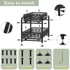 FORESTSUN Cabinet Pull Out Organizer, 2-Tier Under Sink Organizer with Sliding Storage Drawer, Non-slip Metal Pull Out Shelves for Bathroom, Kitchen,Cabinets, Countertops