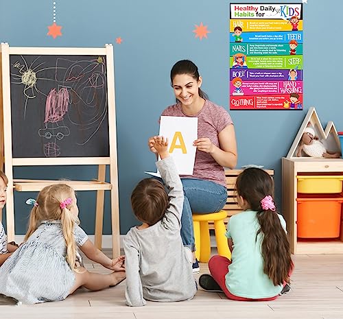 FaCraft Healthy Daily Habits Poster for Kids Toddlers 7 Health Chart Painting Posters for Preschool Kindergarten Elementary School Classroom Nurse Office Home Living Room Bedroom Wall Decor