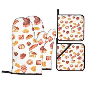 painted bread oven mitts and pot holders sets 4pcs heat resistant waterproof for cooking baking grilling