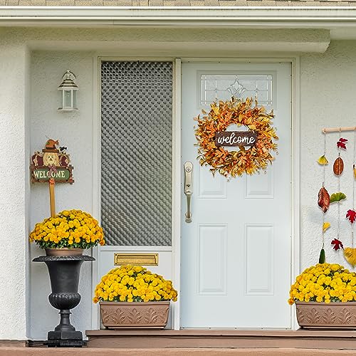 Sggvecsy Artificial Fall Wreath 18’’ Autumn Front Door Wreath Harvest Wreath with Fall Leaves Small Pumpkins Cluster of Berries for Outside Indoor Wall Window Festival Thanksgiving Fall Autumn Decor