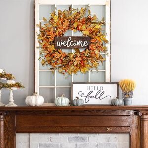 Sggvecsy Artificial Fall Wreath 18’’ Autumn Front Door Wreath Harvest Wreath with Fall Leaves Small Pumpkins Cluster of Berries for Outside Indoor Wall Window Festival Thanksgiving Fall Autumn Decor