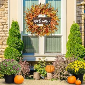 Sggvecsy Artificial Fall Wreath 18’’ Autumn Front Door Wreath Harvest Wreath with Fall Leaves Small Pumpkins Cluster of Berries for Outside Indoor Wall Window Festival Thanksgiving Fall Autumn Decor