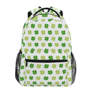 backpack patrick's day clover leaves shamrock green white daypack shoulder bag with name label tag for travel hiking casual camping sports gym