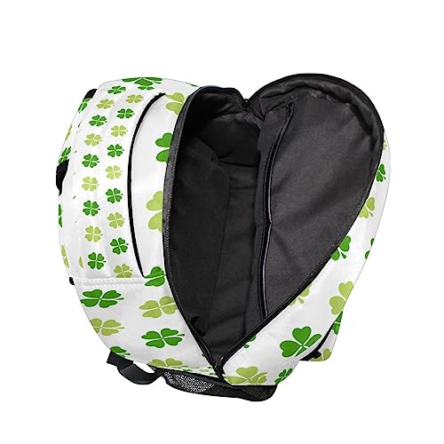 Backpack Patrick's Day Clover Leaves Shamrock Green White Daypack Shoulder Bag with Name Label Tag for Travel Hiking Casual Camping Sports Gym