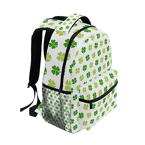 Backpack Patrick's Day Clover Leaves Shamrock Green White Daypack Shoulder Bag with Name Label Tag for Travel Hiking Casual Camping Sports Gym