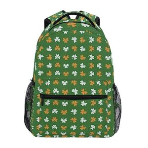 backpack patrick's day clover leaves shamrock luck green orange daypack shoulder bag with name label tag for travel hiking casual camping sports gym