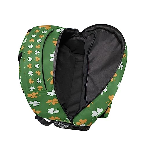 Backpack Patrick's Day Clover Leaves Shamrock Luck Green Orange Daypack Shoulder Bag with Name Label Tag for Travel Hiking Casual Camping Sports Gym