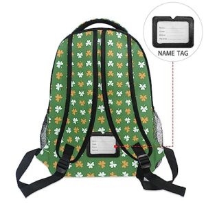 Backpack Patrick's Day Clover Leaves Shamrock Luck Green Orange Daypack Shoulder Bag with Name Label Tag for Travel Hiking Casual Camping Sports Gym