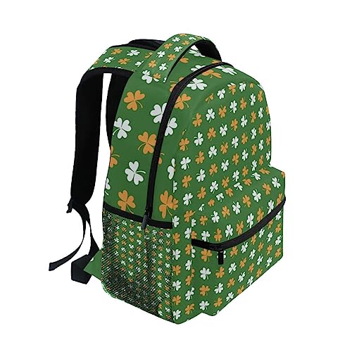 Backpack Patrick's Day Clover Leaves Shamrock Luck Green Orange Daypack Shoulder Bag with Name Label Tag for Travel Hiking Casual Camping Sports Gym