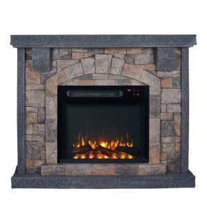 liviland 45-inch freestanding electric fireplace with faux stone mantel - gray