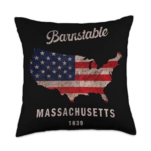 usa classic grunge map retro apparel barnstable, massachusetts 1639 throw pillow, 18x18, multicolor