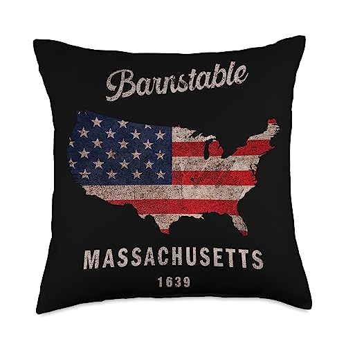 USA Classic Grunge Map Retro Apparel Barnstable, Massachusetts 1639 Throw Pillow, 18x18, Multicolor