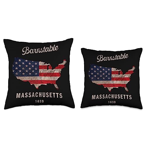 USA Classic Grunge Map Retro Apparel Barnstable, Massachusetts 1639 Throw Pillow, 18x18, Multicolor