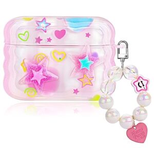 mainrenka cute star airpod pro case with keychain compatible with kawaii aesthetic airpods pro case for women girl