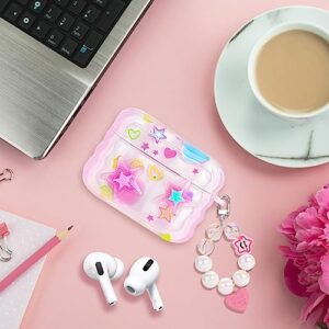 Mainrenka Cute Star Airpod Pro Case with Keychain Compatible with Kawaii Aesthetic Airpods Pro Case for Women Girl