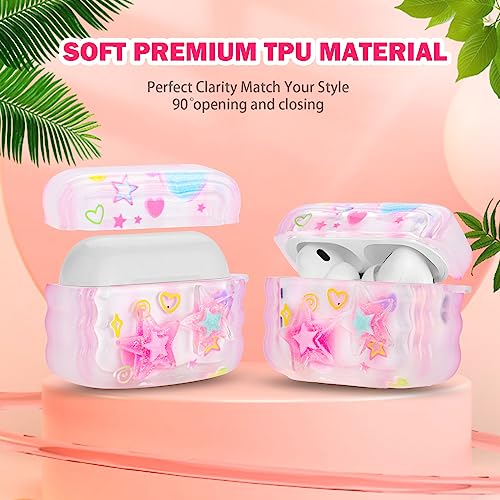 Mainrenka Cute Star Airpod Pro Case with Keychain Compatible with Kawaii Aesthetic Airpods Pro Case for Women Girl