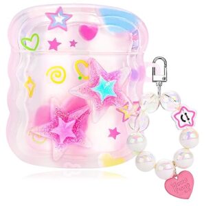 mainrenka cute star airpod case with keychain aesthetic kawaii airpods 2nd/1st generation case cover for women girl