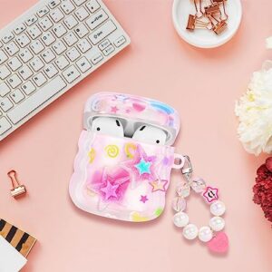 Mainrenka Cute Star Airpod Case with Keychain Aesthetic Kawaii Airpods 2nd/1st Generation Case Cover for Women Girl