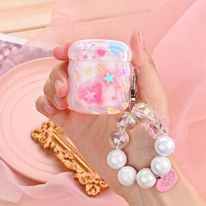 Mainrenka Cute Star Airpod Case with Keychain Aesthetic Kawaii Airpods 2nd/1st Generation Case Cover for Women Girl