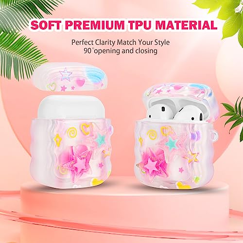 Mainrenka Cute Star Airpod Case with Keychain Aesthetic Kawaii Airpods 2nd/1st Generation Case Cover for Women Girl