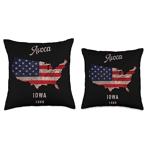 USA Classic Grunge Map Retro Apparel Avoca, Iowa 1869 Throw Pillow, 16x16, Multicolor