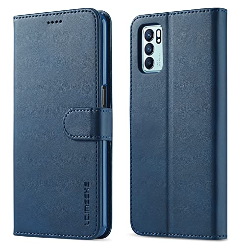 Phone Flip Case Compatible with OPPO Reno 6Pro 5G PU Leather Wallet Case,with Card Slot [Stand Feature] Magnetic Closure Protective TPU Shockproof Flip Cover Case phone protection ( Color : BLUE )