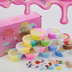 FJAZUFSA 14 Pack Dual Colors Butter Slime Kit, Soft & Non-Sticky,Birthday Gifts for Girl and Boys, Easter Party Favors or Christmas Stocking fillers