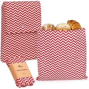 li'l things eco-friendly reusable beeswax bread bags | set of 2 sizes 13'x13' & 15’x 9’ | 6 different themes | perfect bag for home-baked | store-bought bread | no plastic | red zig zag