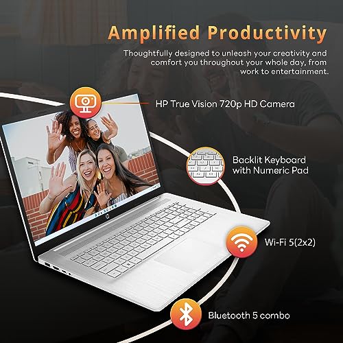 HP 17.3'' FHD （1920 x 1080） Business Laptop, Intel Core i5-1235U, 16GB RAM, 1TB PCIe SSD, Intel Iris Xe Graphics, Backlit Keyboard, HD Camera, Bluetooth, Win 11 Pro, Silver, (renewed)