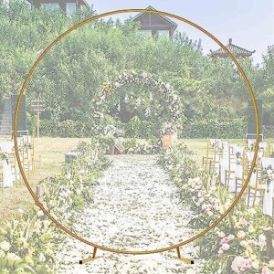 round wedding arch with bases, metal garden arch, heavy duty backdrop stand frame, garden decoration rose trellis pergola, great for wedding party decoration,gold,1m