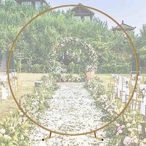 Round Wedding Arch with Bases, Metal Garden Arch, Heavy Duty Backdrop Stand Frame, Garden Decoration Rose Trellis Pergola, Great for Wedding Party Decoration,Gold,1m