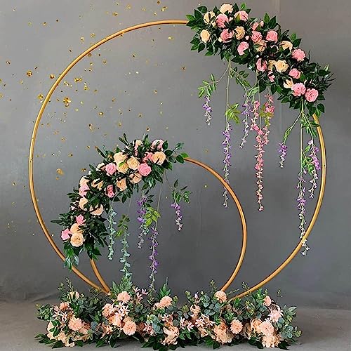 Round Wedding Arch with Bases, Metal Garden Arch, Heavy Duty Backdrop Stand Frame, Garden Decoration Rose Trellis Pergola, Great for Wedding Party Decoration,Gold,1m