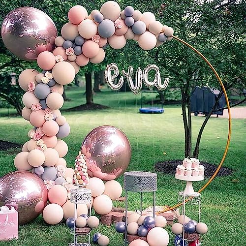 Round Wedding Arch with Bases, Metal Garden Arch, Heavy Duty Backdrop Stand Frame, Garden Decoration Rose Trellis Pergola, Great for Wedding Party Decoration,Gold,1m