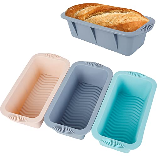 Ihvewuo- 3 Pcs Silicone Bread Loaf Pan Food Grade Loaf Baking Mold Non-stick Reusable Silicone Baking Pan Heat-resistant Easy Release Silicone Baking Mold Rectangular for Kitchen Cake Bread 9.84×4.72×