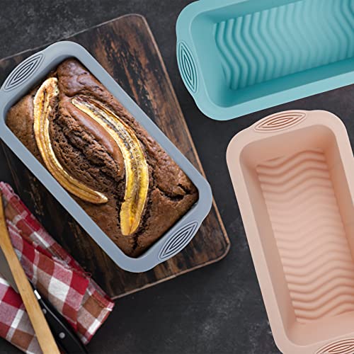 Ihvewuo- 3 Pcs Silicone Bread Loaf Pan Food Grade Loaf Baking Mold Non-stick Reusable Silicone Baking Pan Heat-resistant Easy Release Silicone Baking Mold Rectangular for Kitchen Cake Bread 9.84×4.72×